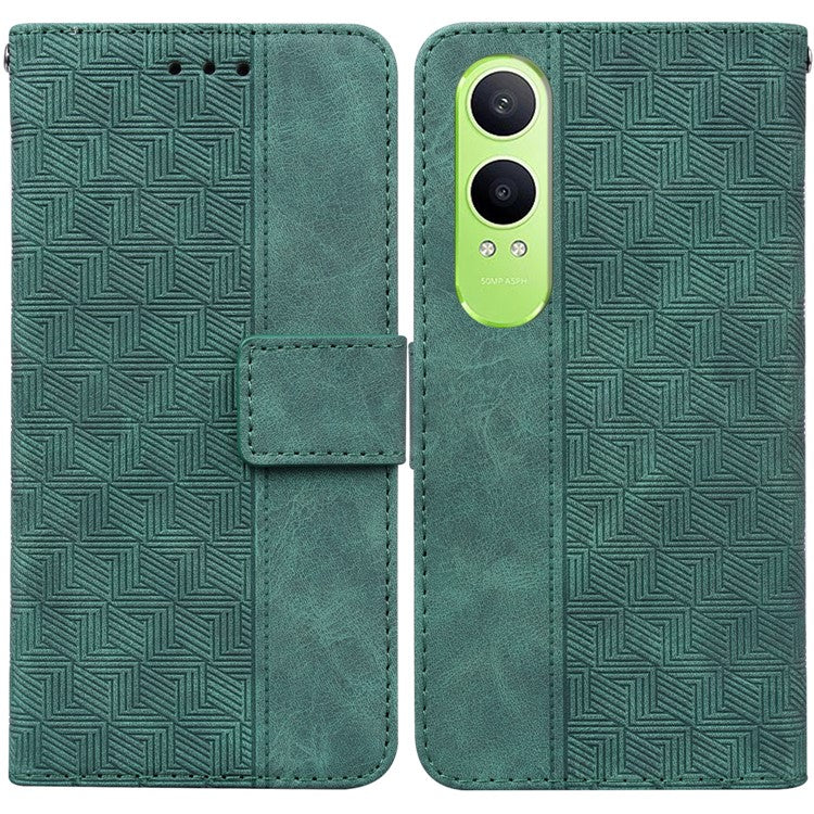 For OnePlus Nord CE4 Lite 5G Case Geometry Pattern Leather Wallet Phone Cover - Green