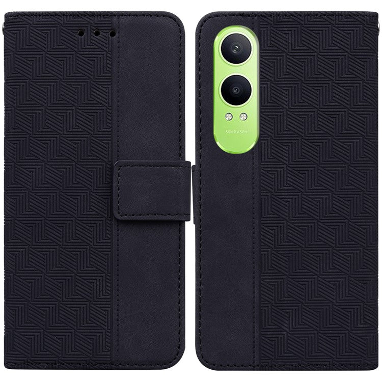 For OnePlus Nord CE4 Lite 5G Case Geometry Pattern Leather Wallet Phone Cover - Black