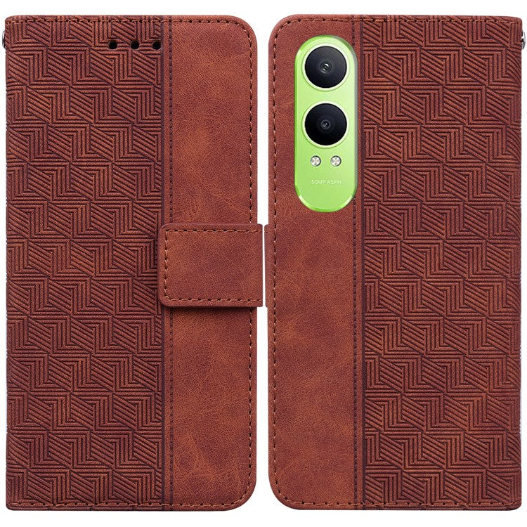 For OnePlus Nord CE4 Lite 5G Case Geometry Pattern Leather Wallet Phone Cover - Brown