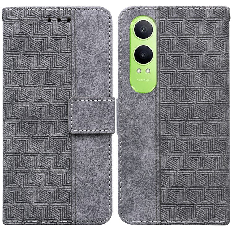 For OnePlus Nord CE4 Lite 5G Case Geometry Pattern Leather Wallet Phone Cover - Grey