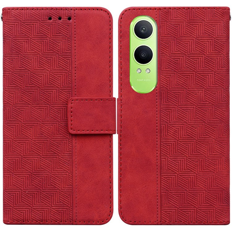 For OnePlus Nord CE4 Lite 5G Case Geometry Pattern Leather Wallet Phone Cover - Red