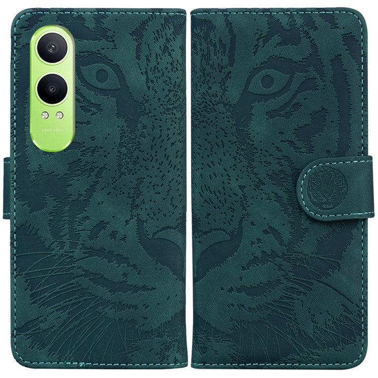 For OnePlus Nord CE4 Lite 5G Case Tiger Imprint Leather Wallet Phone Cover - Green