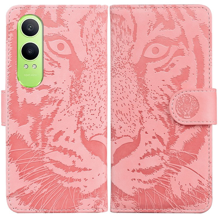 For OnePlus Nord CE4 Lite 5G Case Tiger Imprint Leather Wallet Phone Cover - Pink