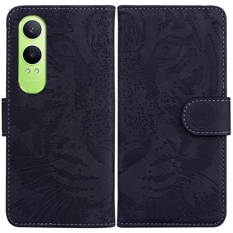 For OnePlus Nord CE4 Lite 5G Case Tiger Imprint Leather Wallet Phone Cover - Black