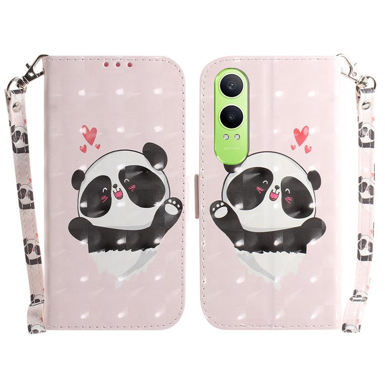 For OnePlus Nord CE4 Lite 5G Case Pattern Printing Leather Wallet Phone Cover - Love Heart Panda