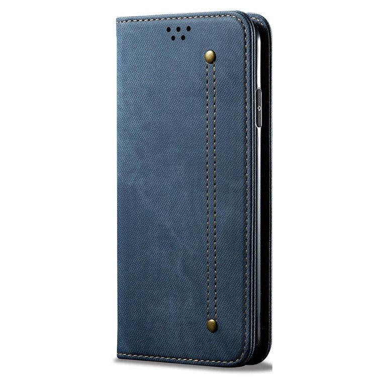 For Google Pixel 9 / Pixel 9 Pro Case Jeans Cloth Texture Anti-Scratch Leather Stand Phone Cover - Blue