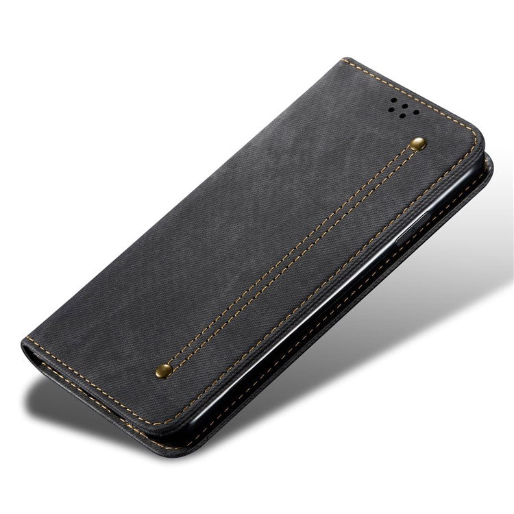 For Google Pixel 9 / Pixel 9 Pro Case Jeans Cloth Texture Anti-Scratch Leather Stand Phone Cover - Black