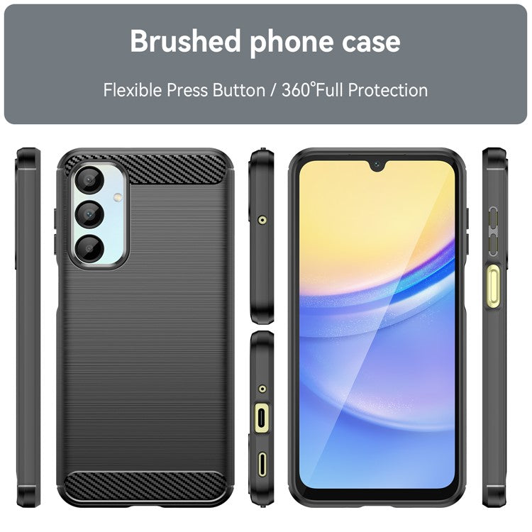 For Samsung Galaxy A16 5G / A16 4G Case Carbon Fiber Texture TPU Brushed Phone Cover - Black