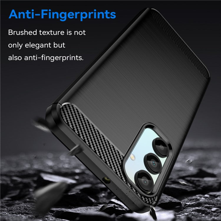 For Samsung Galaxy A16 5G / A16 4G Case Carbon Fiber Texture TPU Brushed Phone Cover - Black