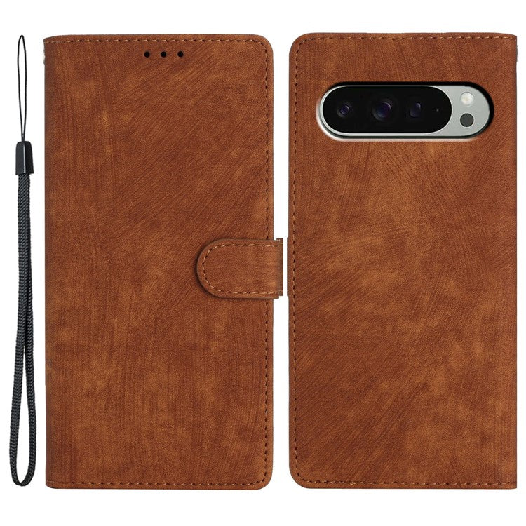 For Google Pixel 9 Pro XL Case with Card Clots Skin-Touch PU Leather Phone Cover Stand - Brown