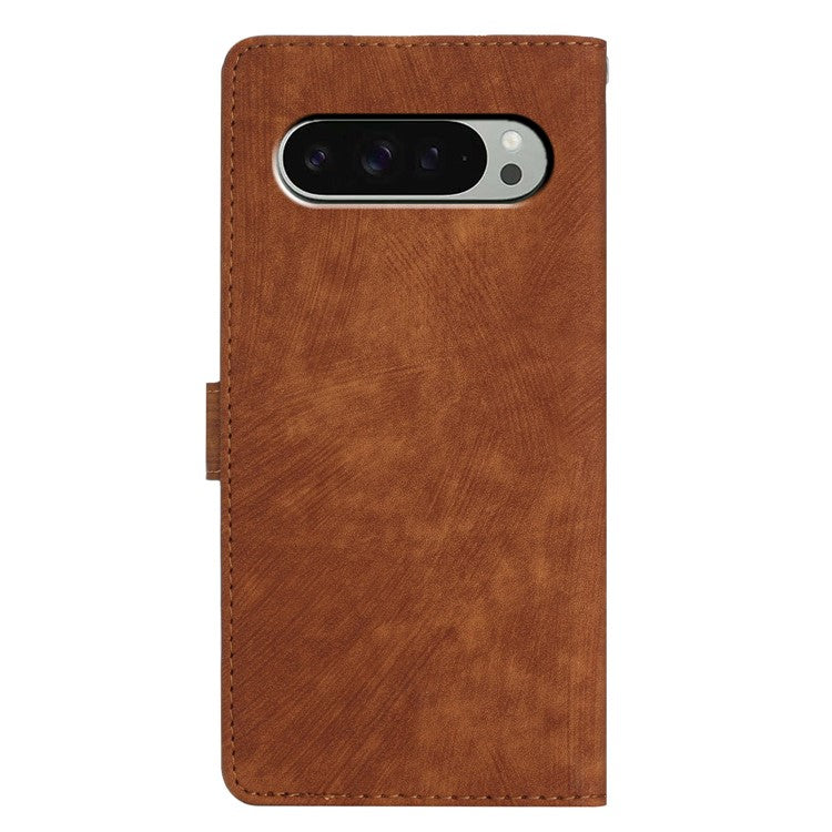 For Google Pixel 9 Pro XL Case with Card Clots Skin-Touch PU Leather Phone Cover Stand - Brown