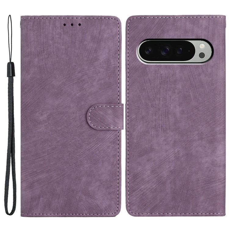 For Google Pixel 9 Pro XL Case with Card Clots Skin-Touch PU Leather Phone Cover Stand - Purple