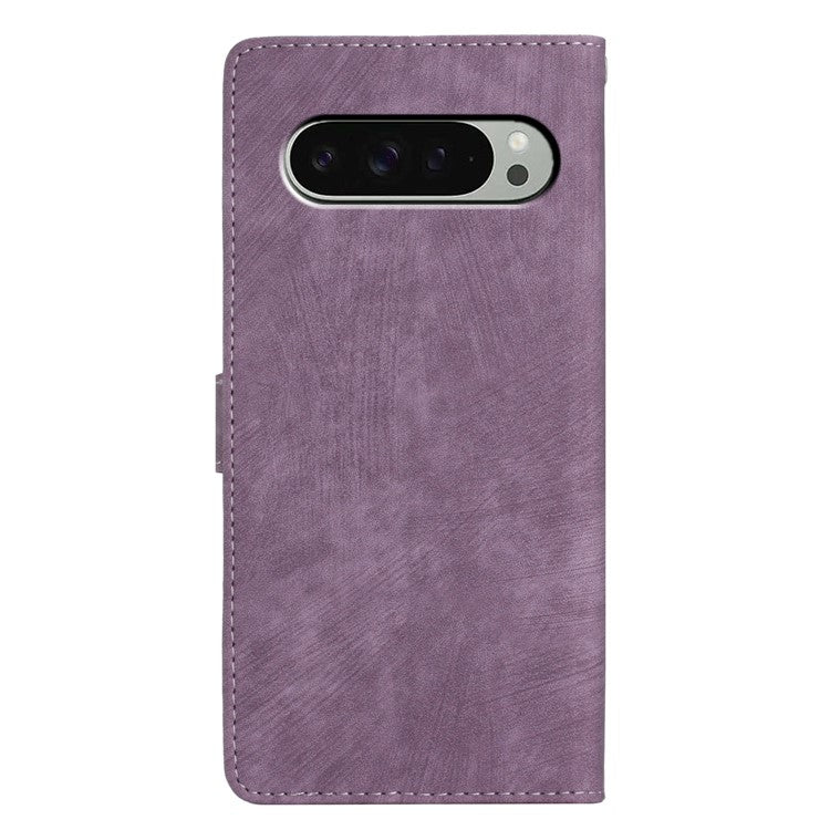 For Google Pixel 9 Pro XL Case with Card Clots Skin-Touch PU Leather Phone Cover Stand - Purple