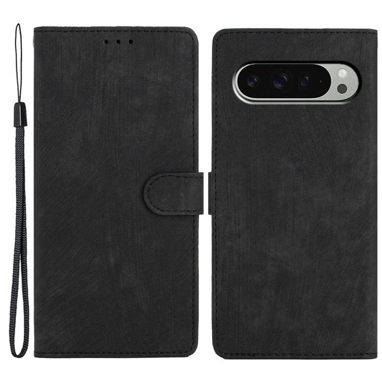 For Google Pixel 9 Pro XL Case with Card Clots Skin-Touch PU Leather Phone Cover Stand - Black