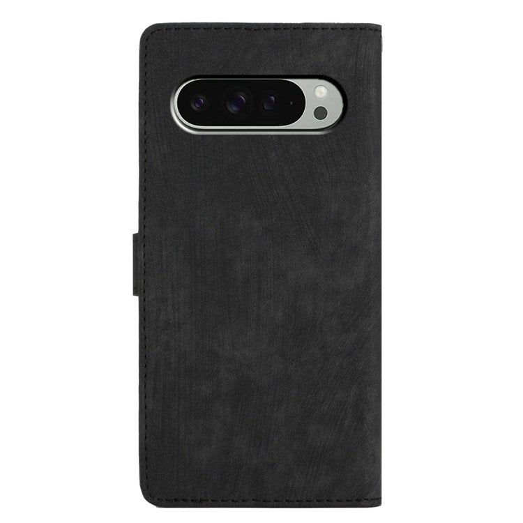 For Google Pixel 9 Pro XL Case with Card Clots Skin-Touch PU Leather Phone Cover Stand - Black