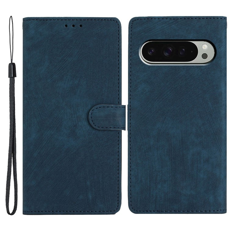 For Google Pixel 9 Pro XL Case with Card Clots Skin-Touch PU Leather Phone Cover Stand - Blue