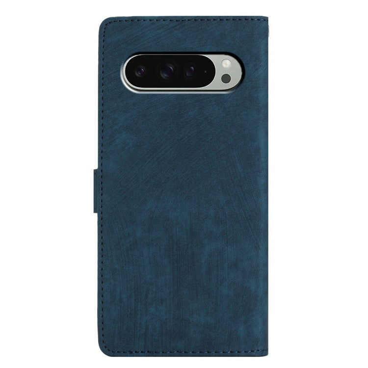 For Google Pixel 9 Pro XL Case with Card Clots Skin-Touch PU Leather Phone Cover Stand - Blue