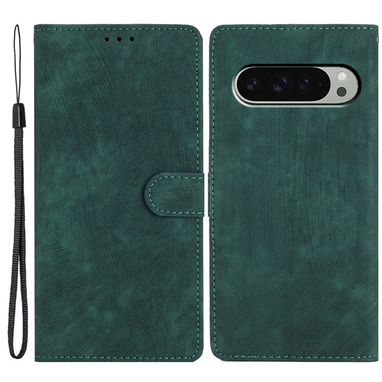 For Google Pixel 9 Pro XL Case with Card Clots Skin-Touch PU Leather Phone Cover Stand - Green