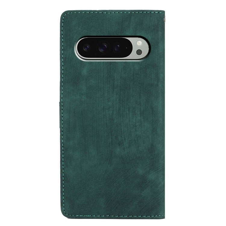 For Google Pixel 9 Pro XL Case with Card Clots Skin-Touch PU Leather Phone Cover Stand - Green