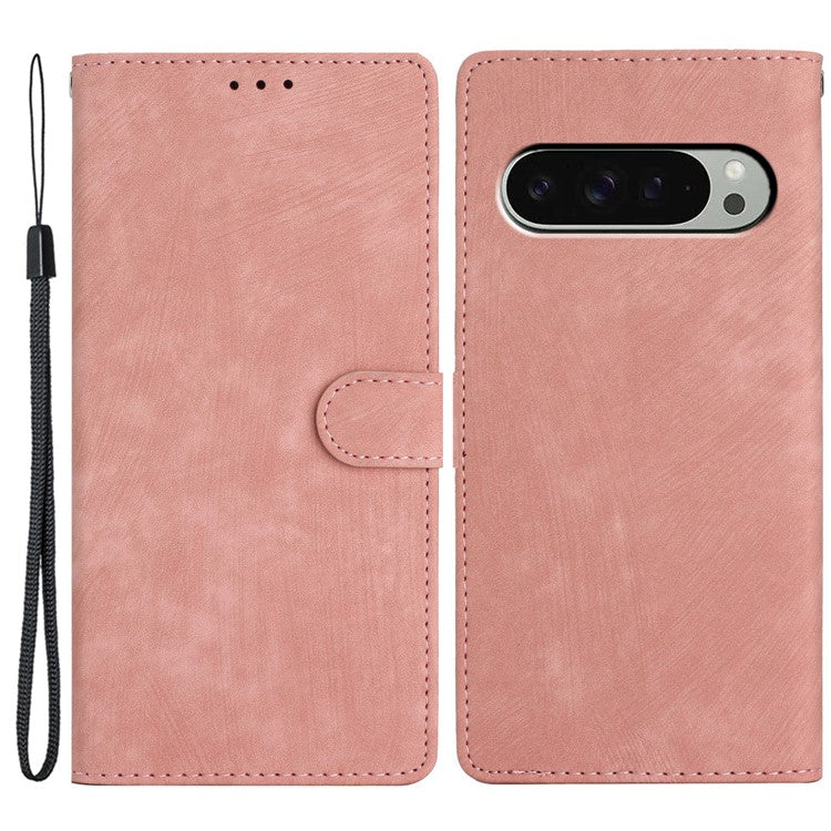 For Google Pixel 9 Pro XL Case with Card Clots Skin-Touch PU Leather Phone Cover Stand - Rose Gold