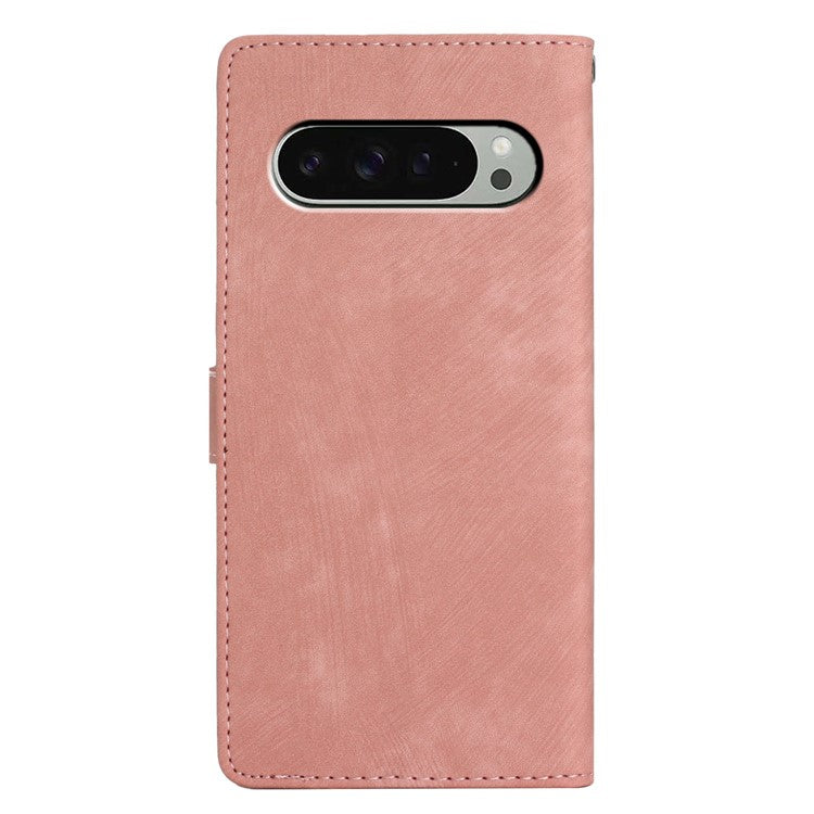 For Google Pixel 9 Pro XL Case with Card Clots Skin-Touch PU Leather Phone Cover Stand - Rose Gold