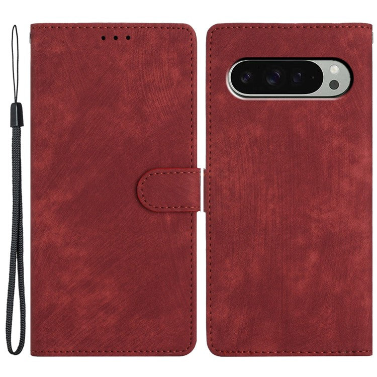 For Google Pixel 9 Pro XL Case with Card Clots Skin-Touch PU Leather Phone Cover Stand - Red