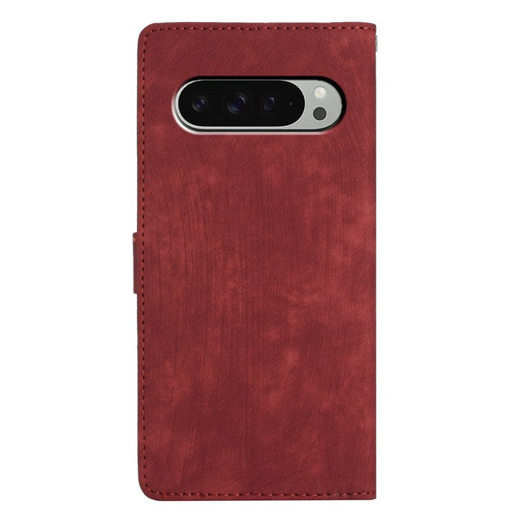 For Google Pixel 9 Pro XL Case with Card Clots Skin-Touch PU Leather Phone Cover Stand - Red