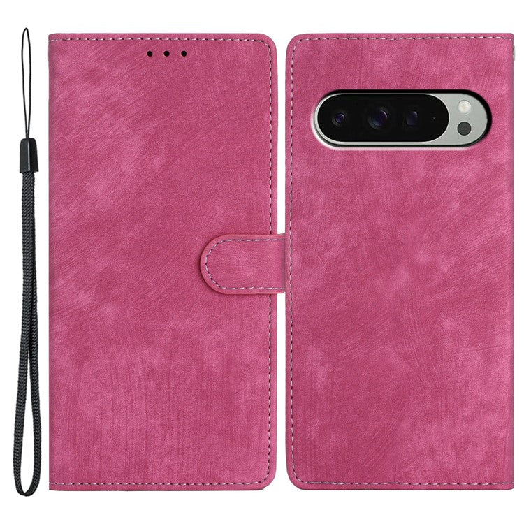 For Google Pixel 9 Pro XL Case with Card Clots Skin-Touch PU Leather Phone Cover Stand - Rose