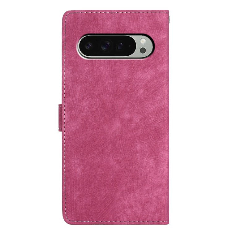 For Google Pixel 9 Pro XL Case with Card Clots Skin-Touch PU Leather Phone Cover Stand - Rose