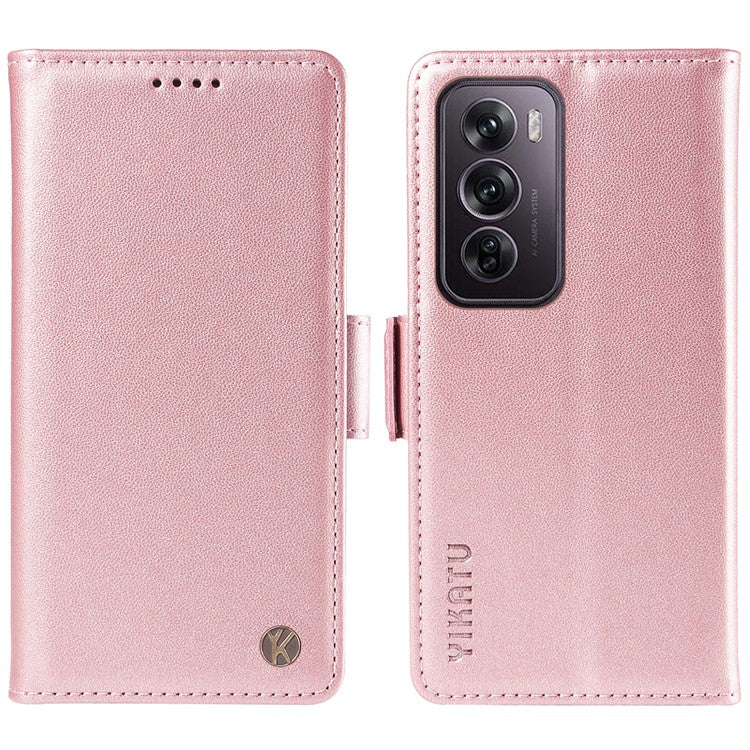 YIKATU YK-003 For Oppo Reno12 Pro 5G (Global) / (China) Case Wallet Stand Leather Phone Cover Side Buckle - Rose Gold