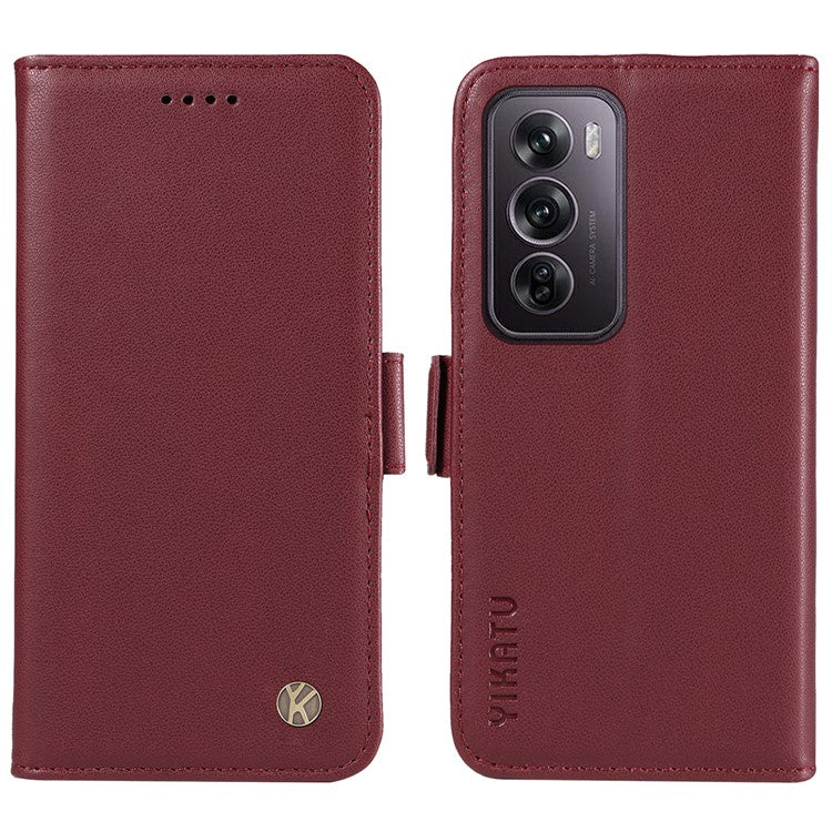 YIKATU YK-003 For Oppo Reno12 Pro 5G (Global) / (China) Case Wallet Stand Leather Phone Cover Side Buckle - Wine Red