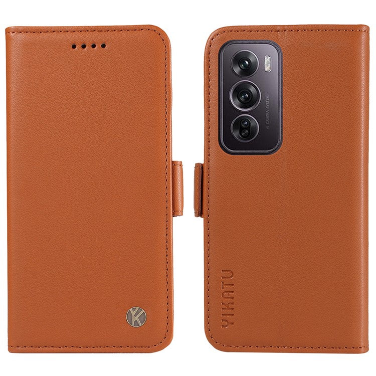 YIKATU YK-003 For Oppo Reno12 Pro 5G (Global) / (China) Case Wallet Stand Leather Phone Cover Side Buckle - Brown