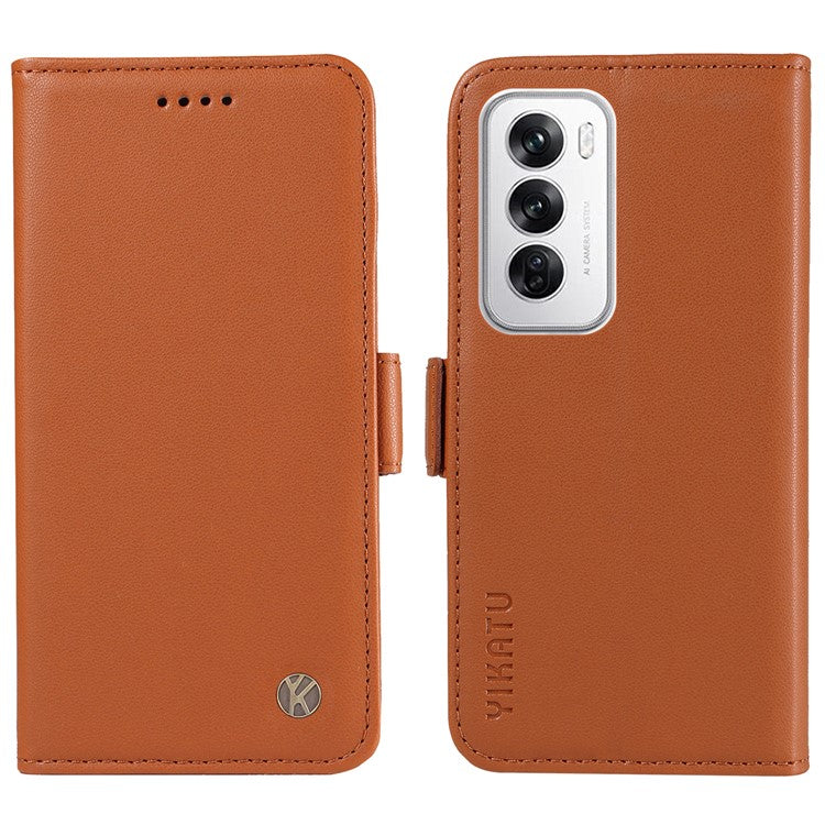 YIKATU YK-003 For Oppo Reno12 5G (Global) Case Wallet Stand Leather Phone Cover Side Buckle - Brown