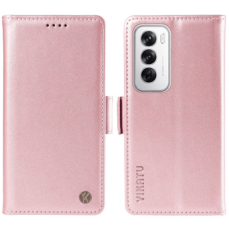 YIKATU YK-003 For Oppo Reno12 5G (Global) Case Wallet Stand Leather Phone Cover Side Buckle - Rose Gold