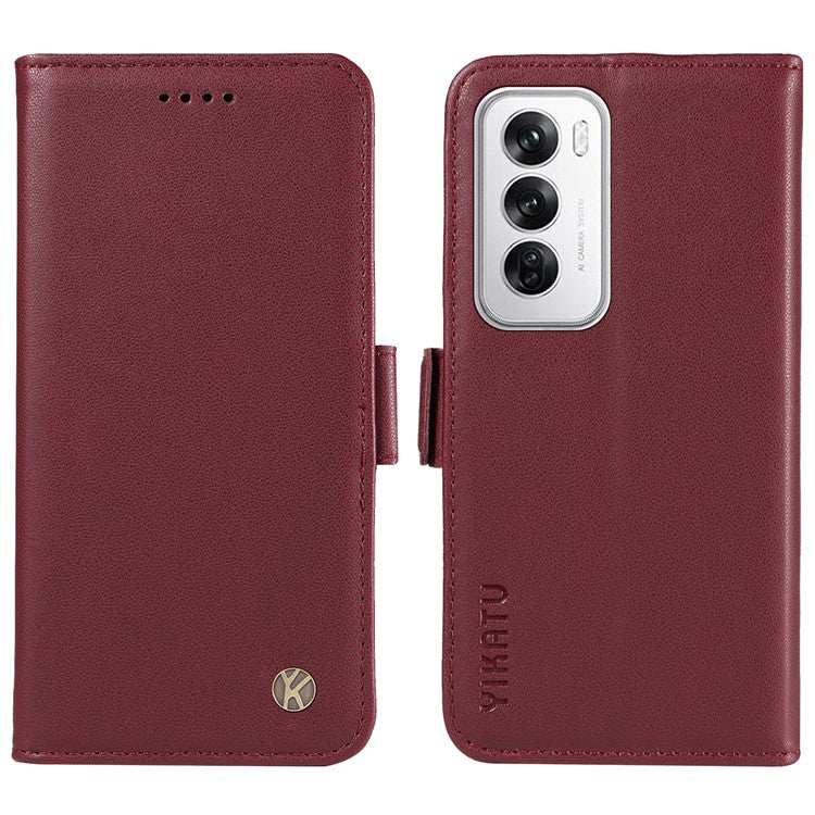 YIKATU YK-003 For Oppo Reno12 5G (Global) Case Wallet Stand Leather Phone Cover Side Buckle - Wine Red