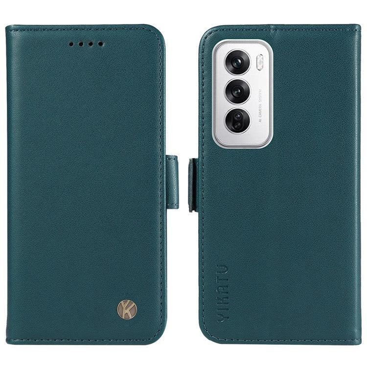 YIKATU YK-003 For Oppo Reno12 5G (Global) Case Wallet Stand Leather Phone Cover Side Buckle - Green