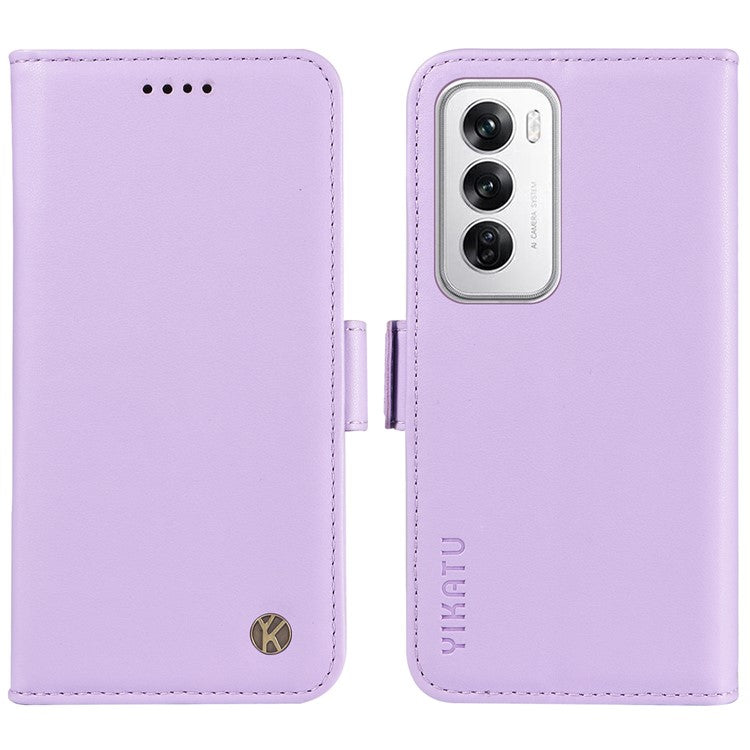 YIKATU YK-003 For Oppo Reno12 5G (Global) Case Wallet Stand Leather Phone Cover Side Buckle - Light Purple