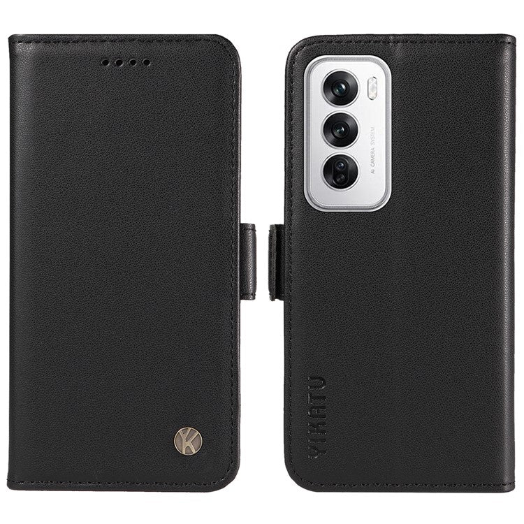 YIKATU YK-003 For Oppo Reno12 5G (Global) Case Wallet Stand Leather Phone Cover Side Buckle - Black