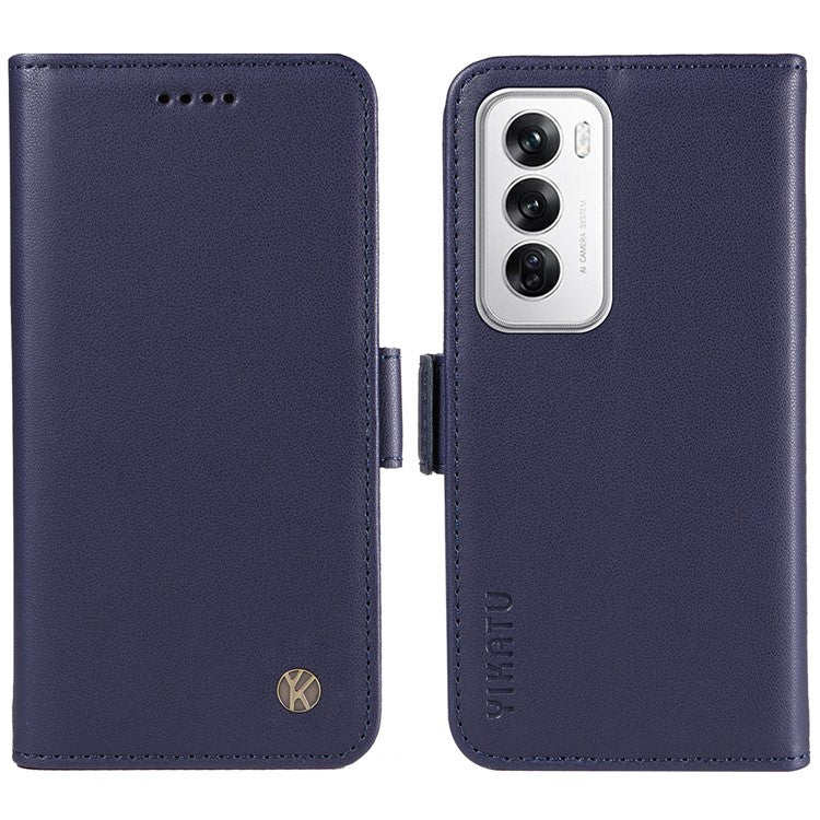 YIKATU YK-003 For Oppo Reno12 5G (Global) Case Wallet Stand Leather Phone Cover Side Buckle - Sapphire