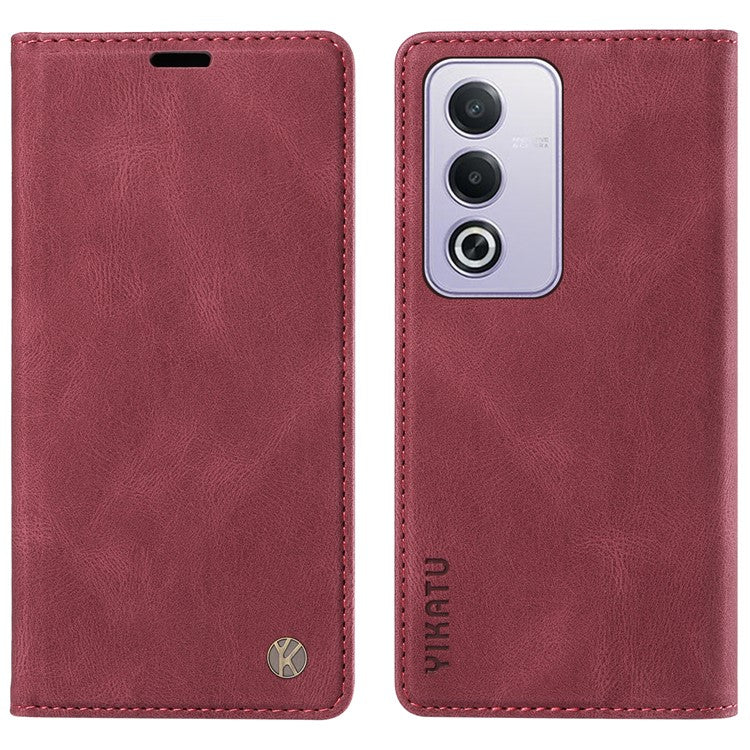 YIKATU YK-004 For Oppo A3 Pro (Global) 5G Case Leather Skin-Touch Phone Cover Magnetic Auto-Absorbed - Wine Red