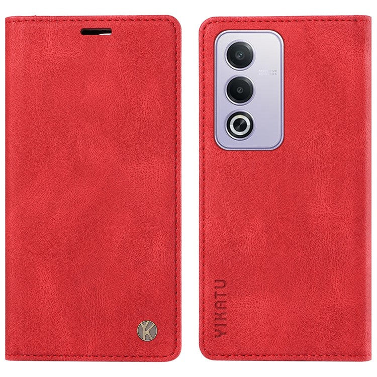 YIKATU YK-004 For Oppo A3 Pro (Global) 5G Case Leather Skin-Touch Phone Cover Magnetic Auto-Absorbed - Red