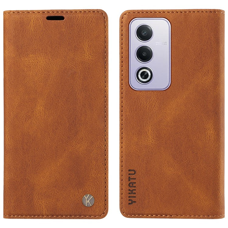 YIKATU YK-004 For Oppo A3 Pro (Global) 5G Case Leather Skin-Touch Phone Cover Magnetic Auto-Absorbed - Brown