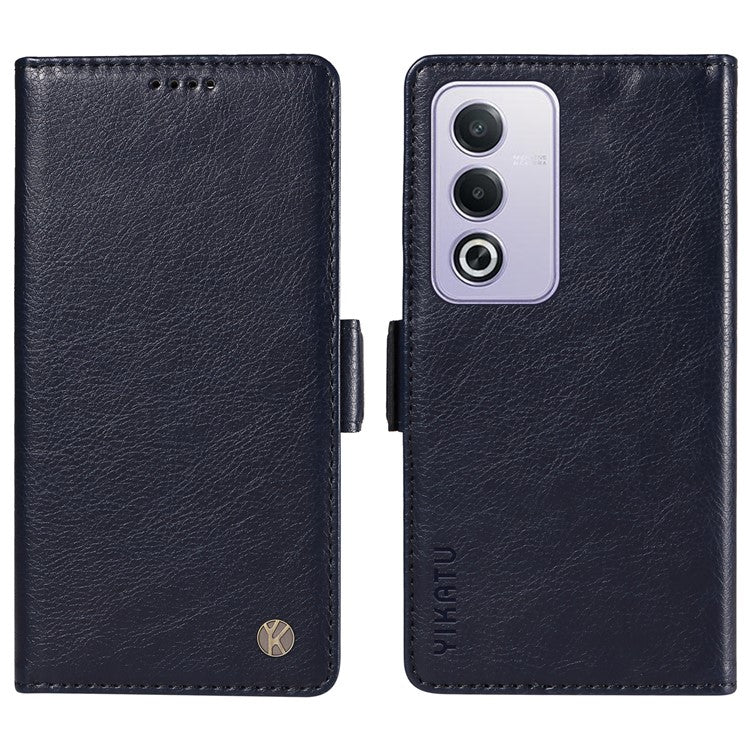 YIKATU YK-007 For Oppo A3 Pro (Global) 5G Case Side Buckle PU Leather Phone Cover Litchi Texture - Navy Blue