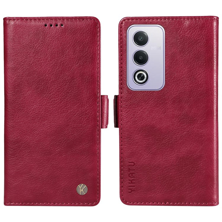 YIKATU YK-007 For Oppo A3 Pro (Global) 5G Case Side Buckle PU Leather Phone Cover Litchi Texture - Wine Red