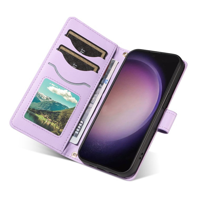 For Samsung Galaxy S25 Ultra Wallet Case Rhombus Leather Phone Cover with Shoulder Strap and Wrist Strap - Light Purple