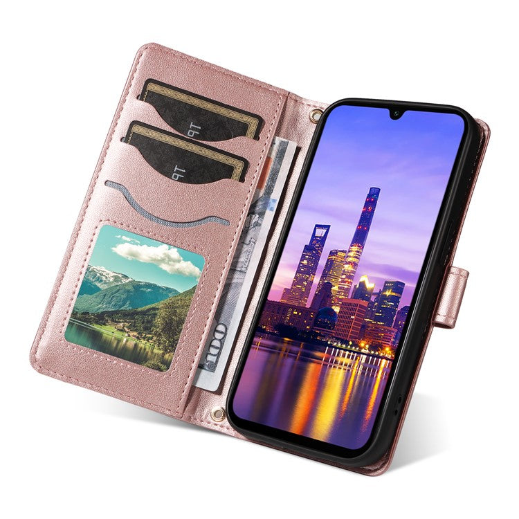 For Samsung Galaxy A16 5G / A16 4G Case Wallet Rhombus Leather Phone Cover with Shoulder Strap, Wrist Strap - Rose Gold