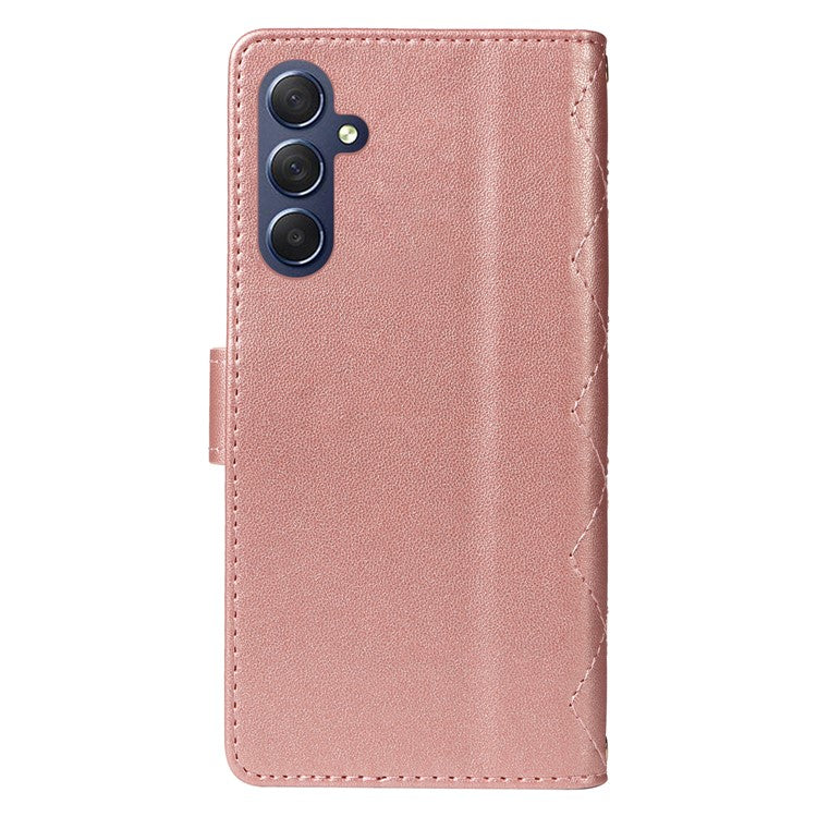 For Samsung Galaxy A16 5G / A16 4G Case Wallet Rhombus Leather Phone Cover with Shoulder Strap, Wrist Strap - Rose Gold