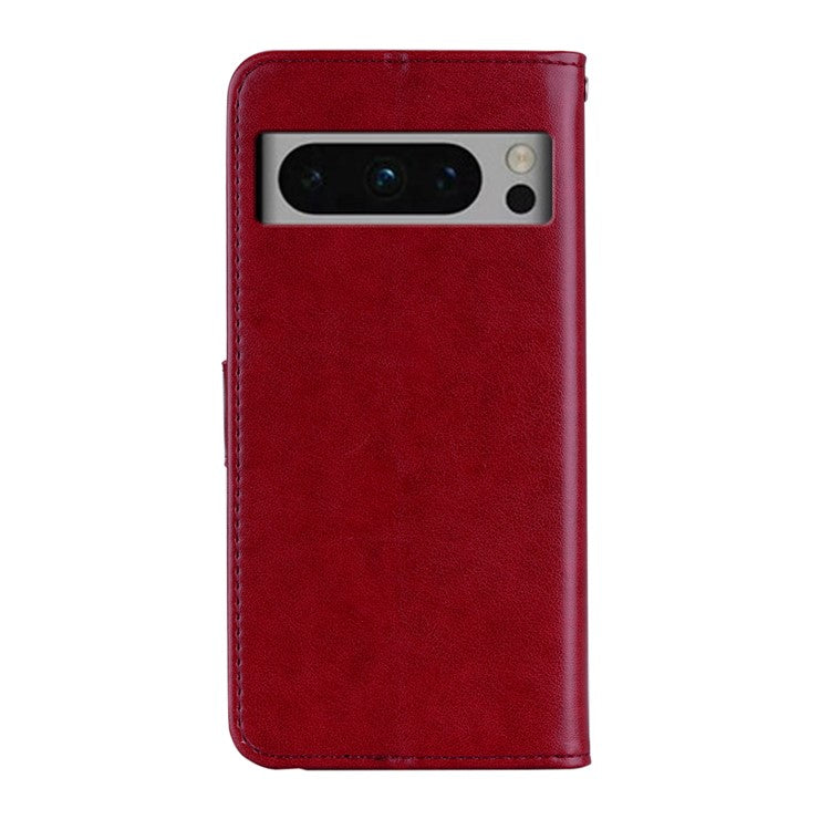 For Google Pixel 9 Pro XL Wallet Case Owl Flower Imprinted Rhinestone Leather Cover - Red