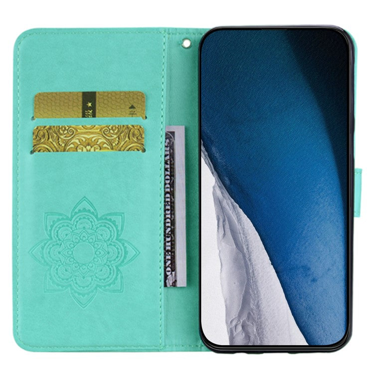 For Google Pixel 9 Pro XL Wallet Case Owl Flower Imprinted Rhinestone Leather Cover - Cyan