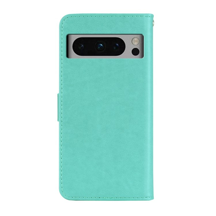 For Google Pixel 9 Pro XL Wallet Case Owl Flower Imprinted Rhinestone Leather Cover - Cyan